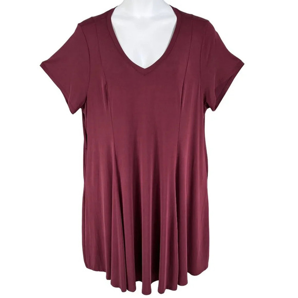 Torrid NWT Women 3X Burgundy V-Neck Skater Dress Short Sleeve Stretchy Comfywear - Picture 1 of 15